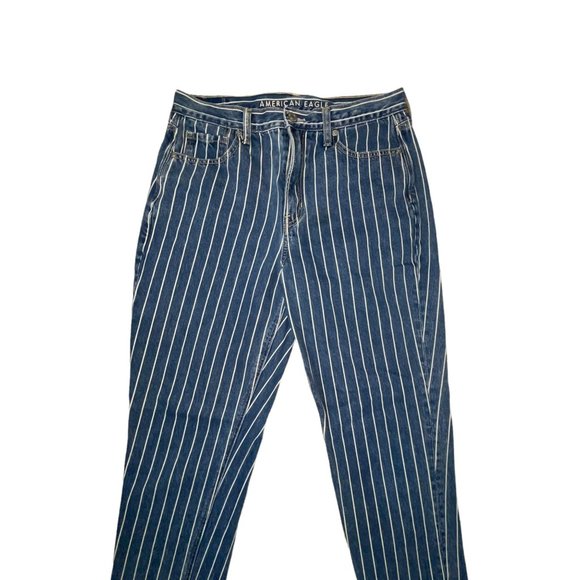 American Eagle Outfitters AEO Striped Denim Mom Tapered Leg Ankle Jeans 8 Reg 26 - Picture 3 of 9